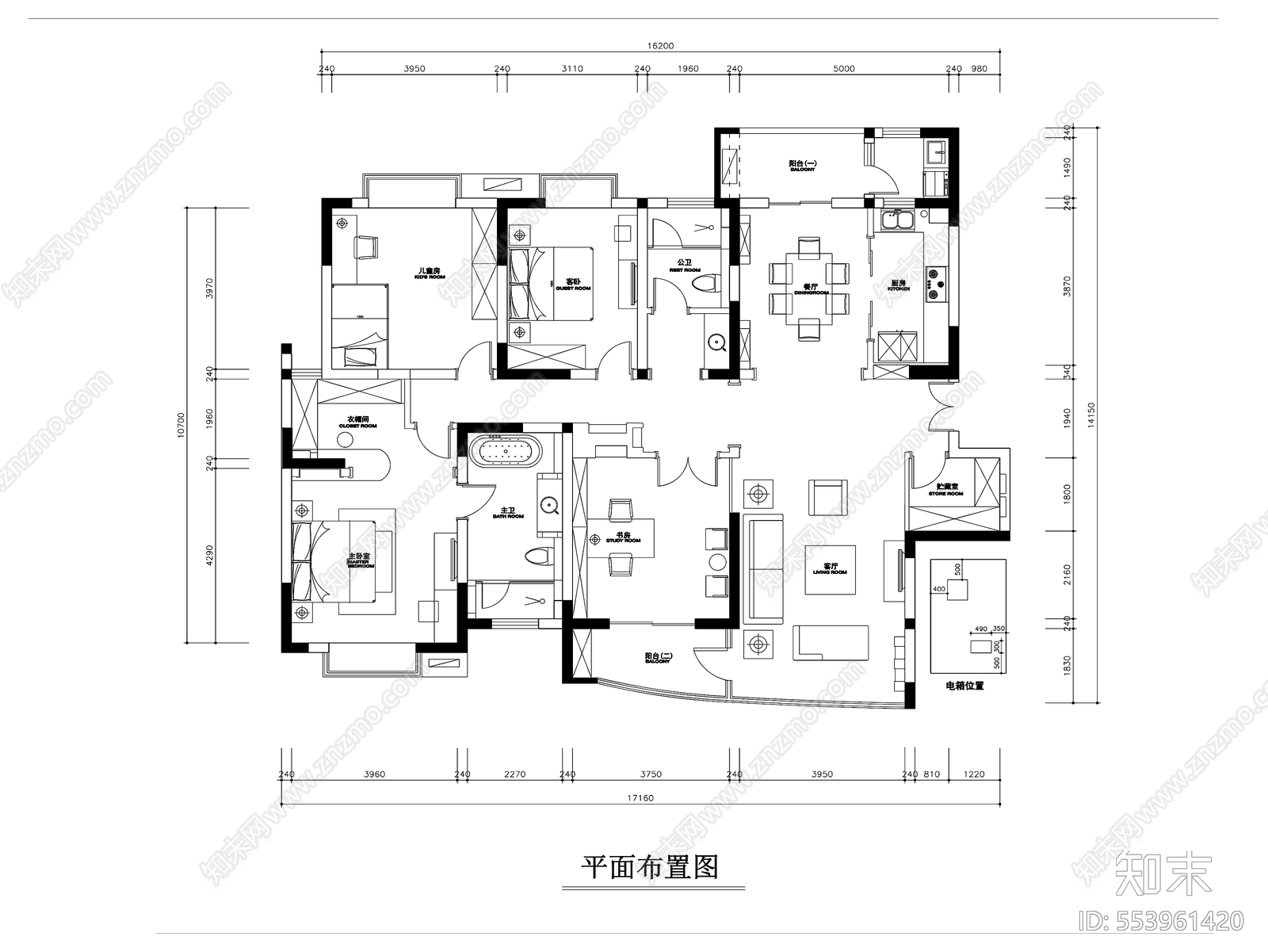 21套大户型四居室及以上CAD施工图施工图下载【ID:553961420】