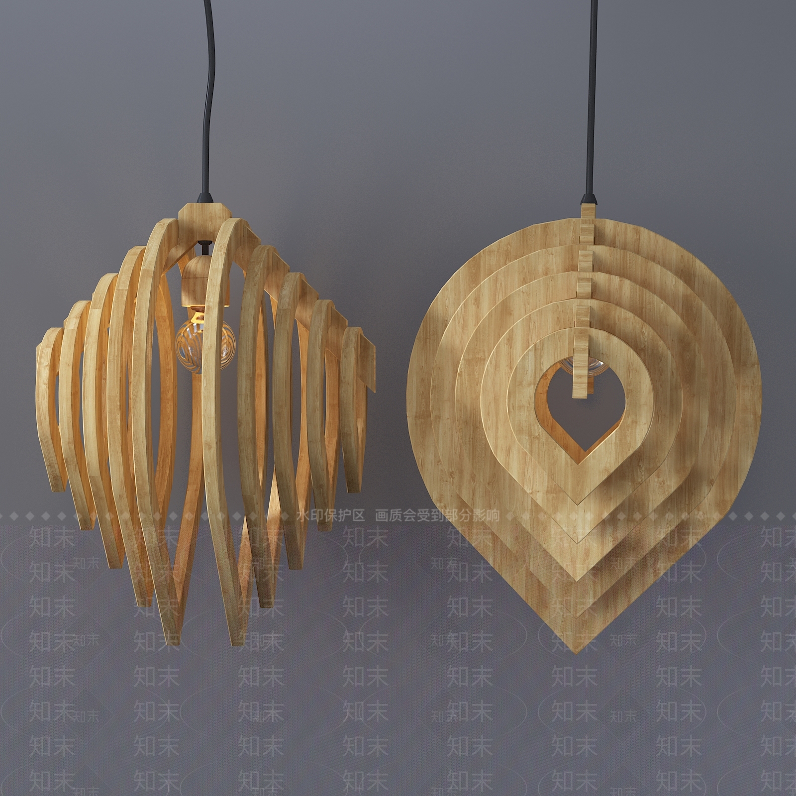 现代木圈灯罩吊灯3D模型下载【ID:553971843】