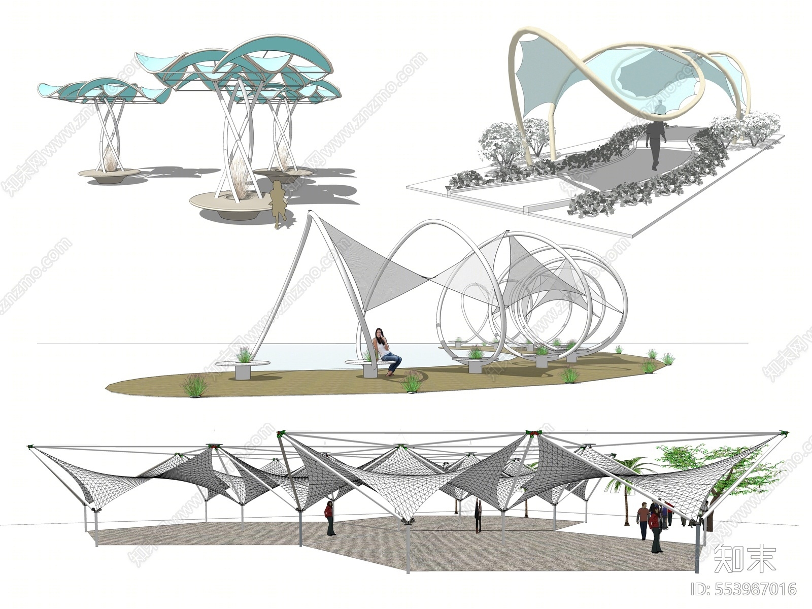 现代创意景观膜亭SU模型下载【ID:553987016】