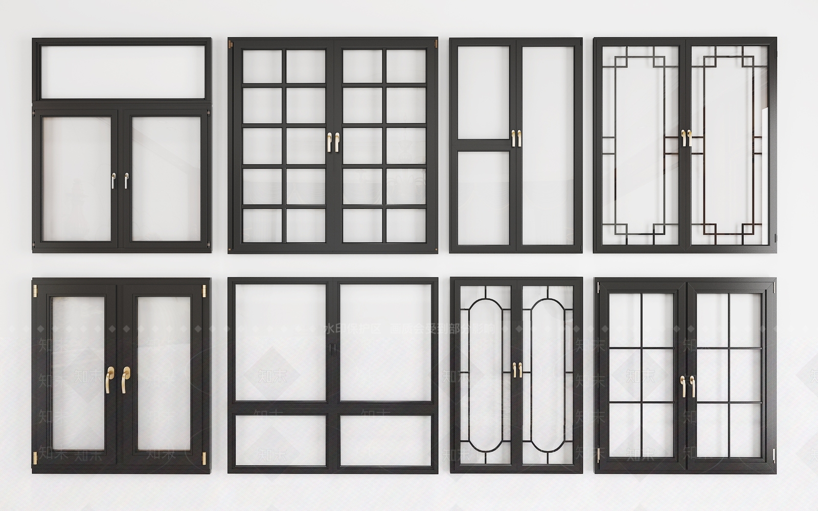 现代铝合金门窗组合3D模型下载【ID:454002926】