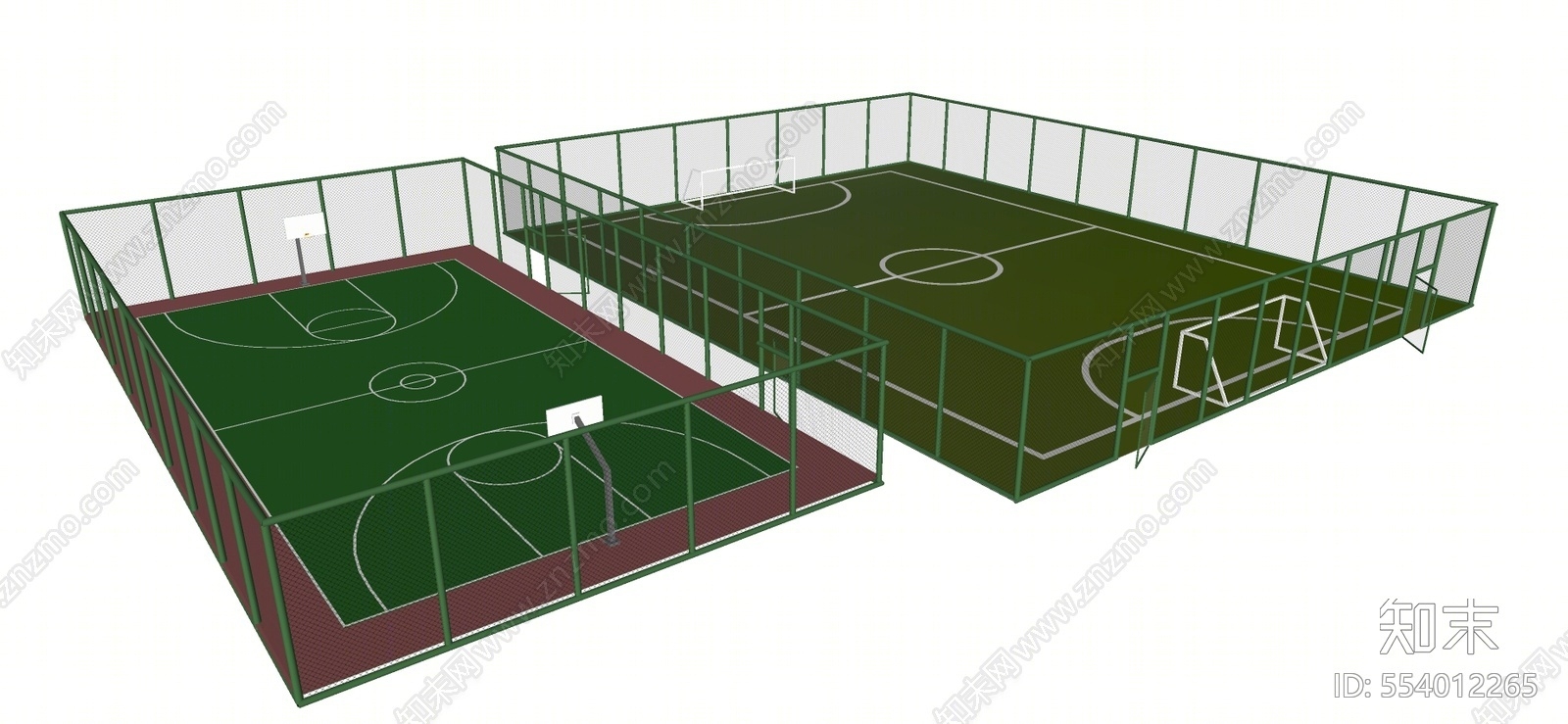 现代风格篮球场足球场SU模型下载【ID:554012265】