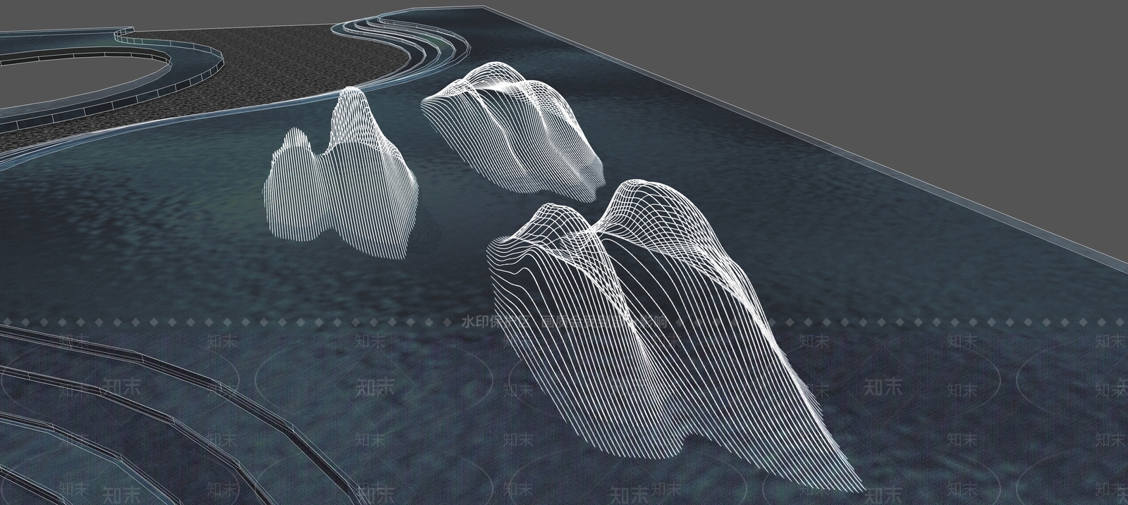 现代流水流线异形山水雕塑小品SU模型下载【ID:654017671】