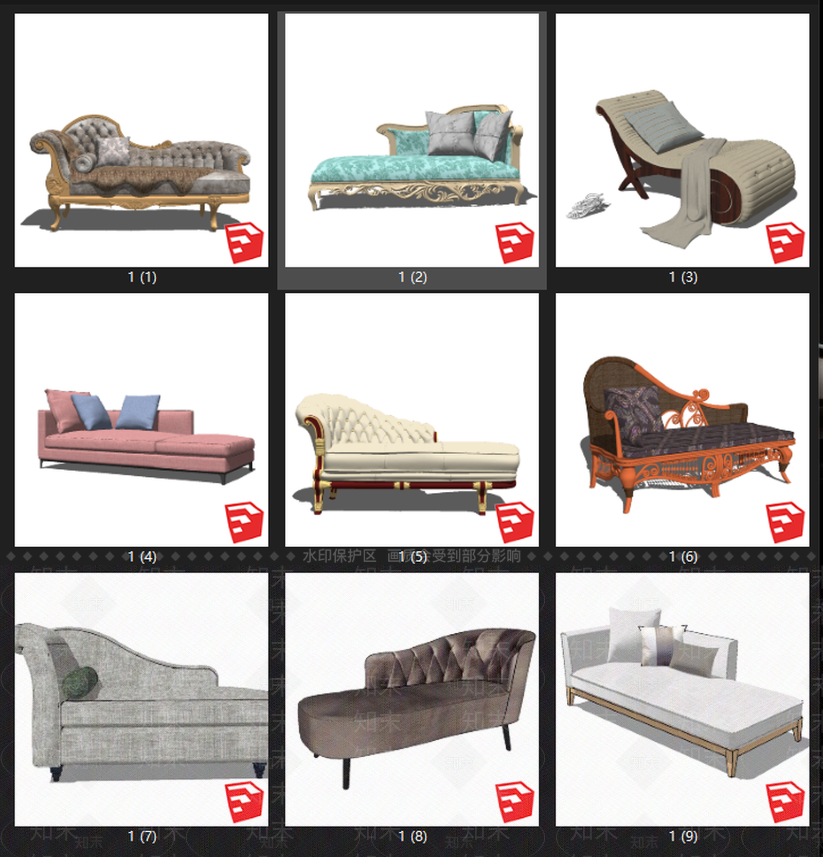 欧式风格贵妃椅SU模型下载【ID:454026409】