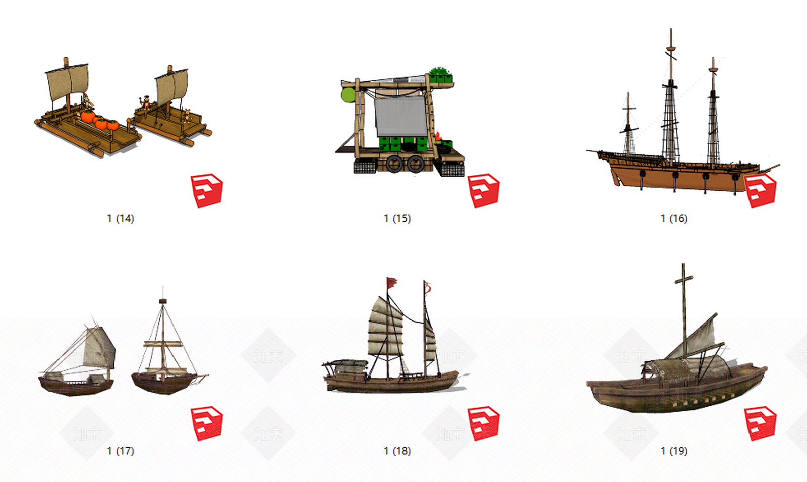 中式风格古代船SU模型下载【ID:654071421】