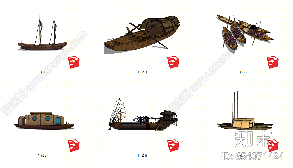 中式风格古代船SU模型下载【ID:654071424】