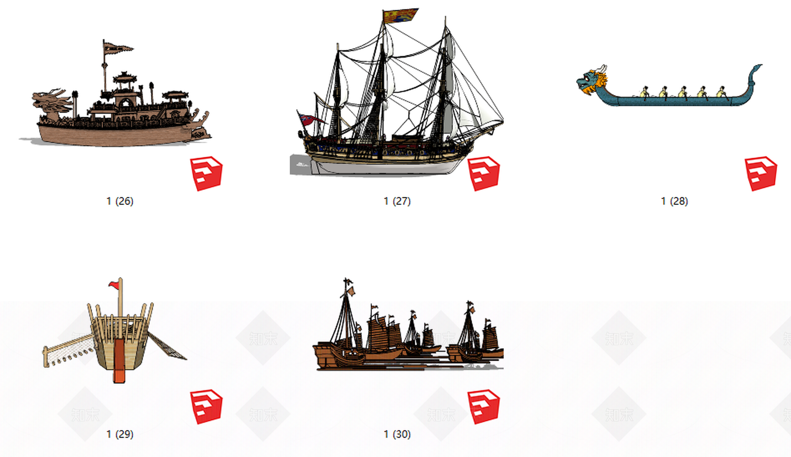 中式风格古代船SU模型下载【ID:654071425】