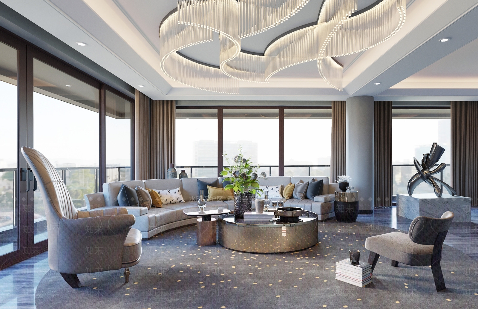 现代港式轻奢客厅3D模型下载【ID:754102943】