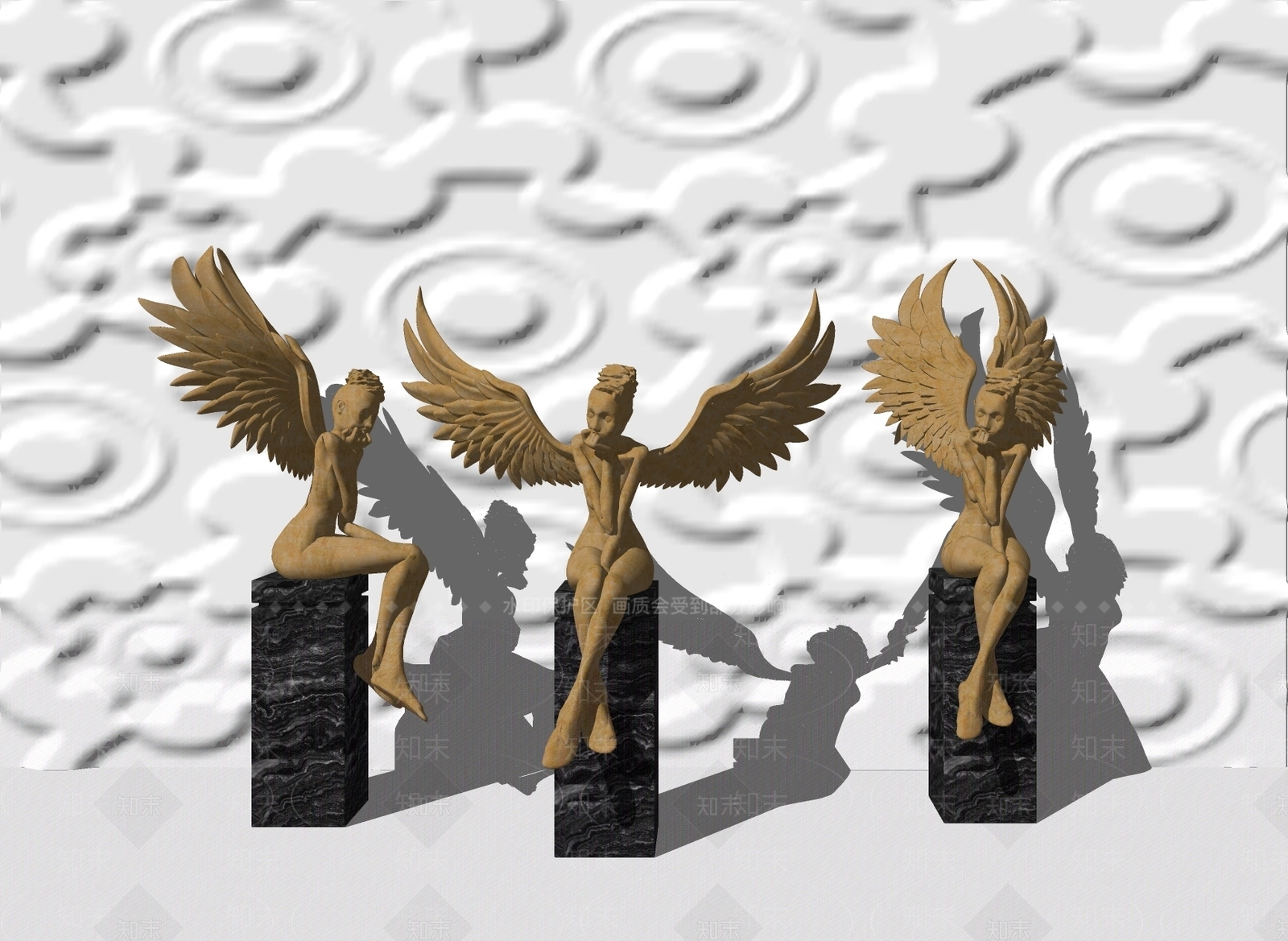 现代天使雕塑摆件SU模型下载【ID:654108849】