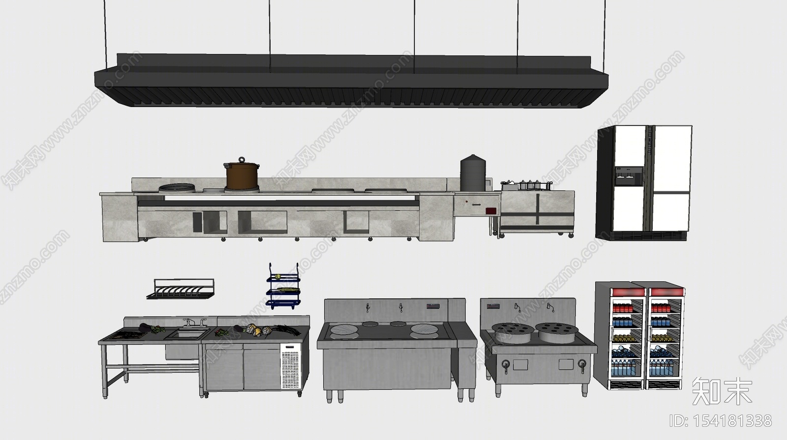 现代风格厨房用品组合SU模型下载【ID:154181338】