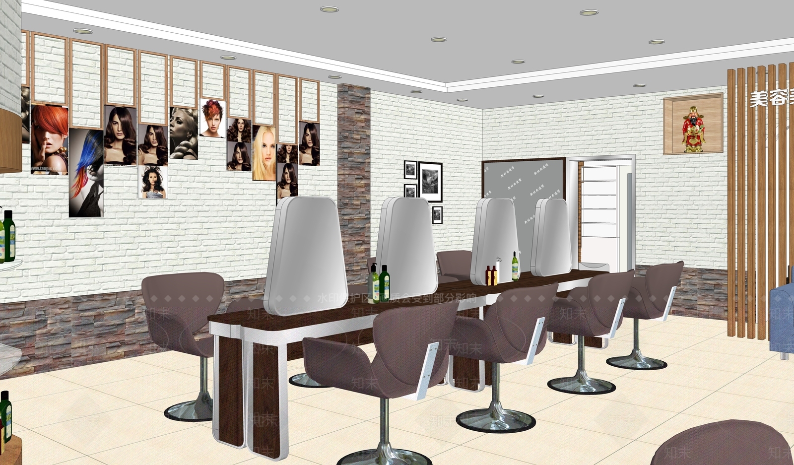 工业风格理发店SU模型下载【ID:554182001】