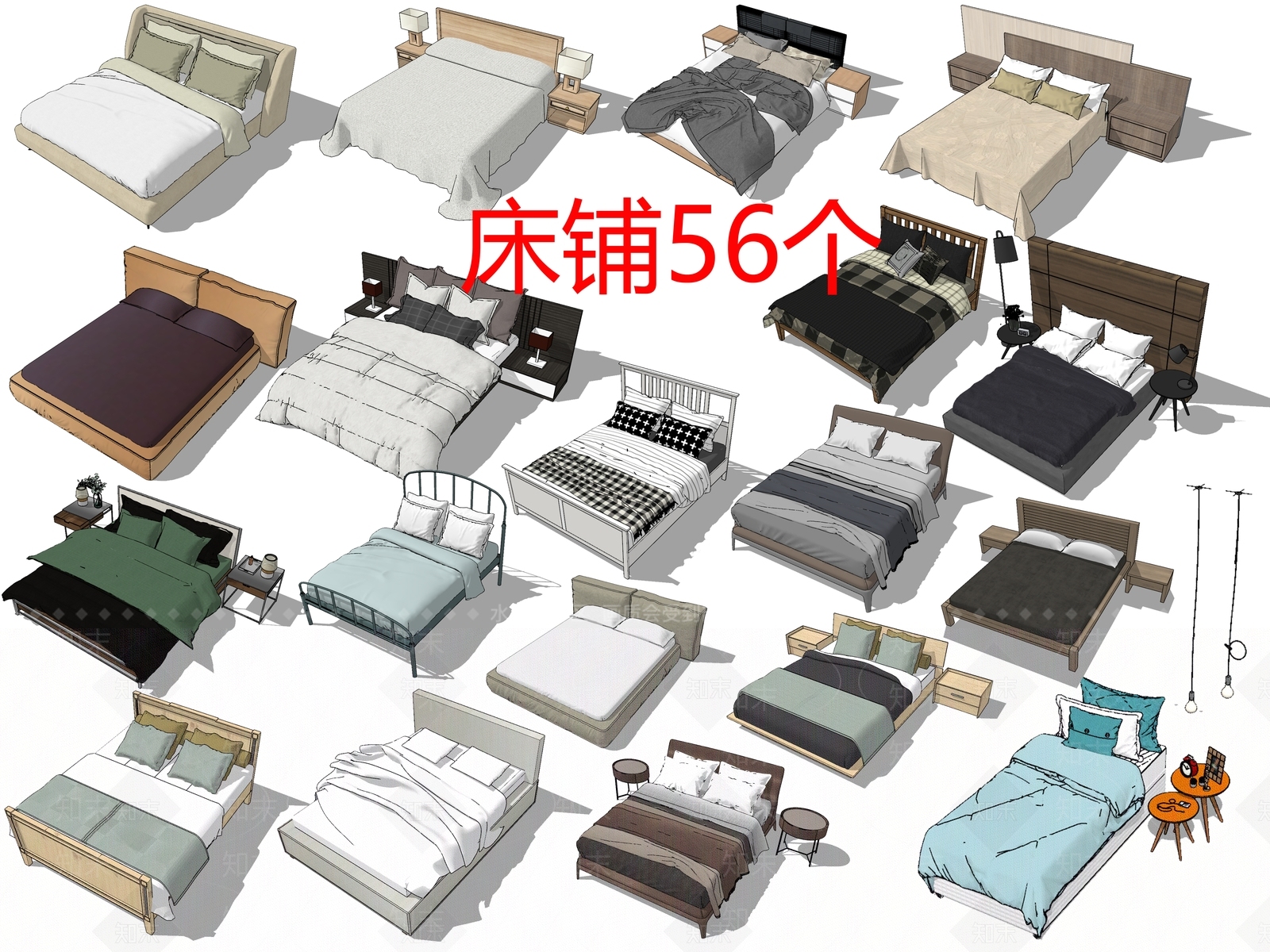 双人床SU模型精品下载_SketchUp模型_知末网