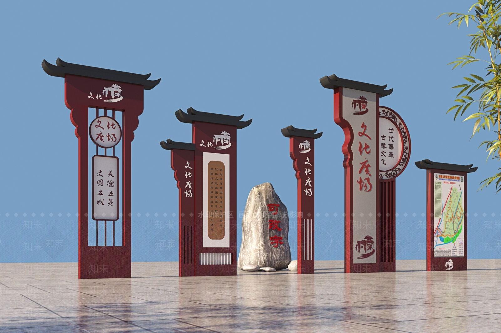 新中式标识牌3d模型下载【id:654193103】_知末3d模型网