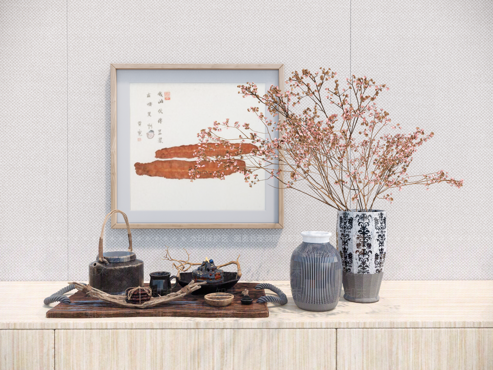 新中式干枝花瓶摆件SU模型下载【ID:954194939】