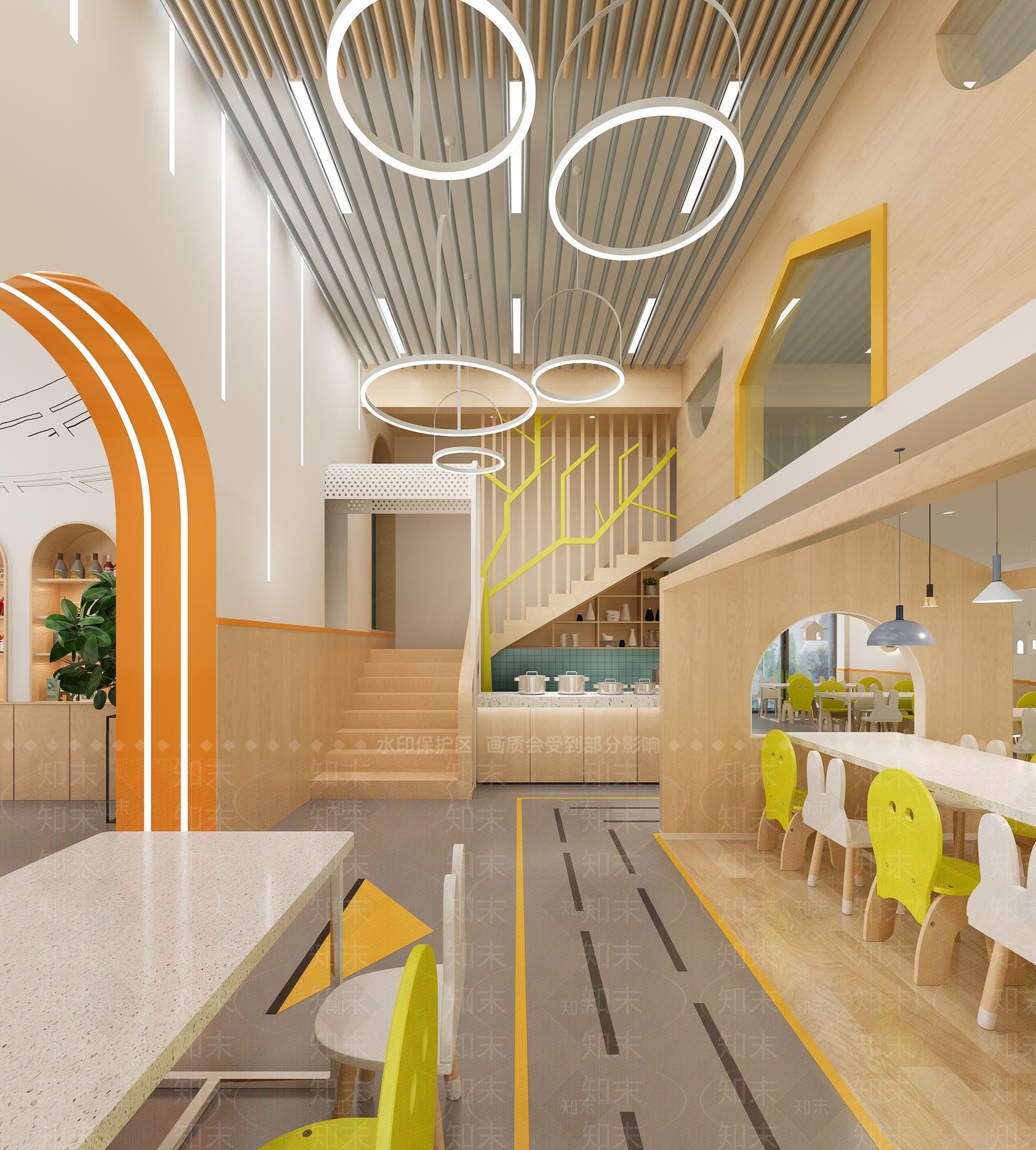现代幼儿园食堂3D模型下载【ID:754207795】
