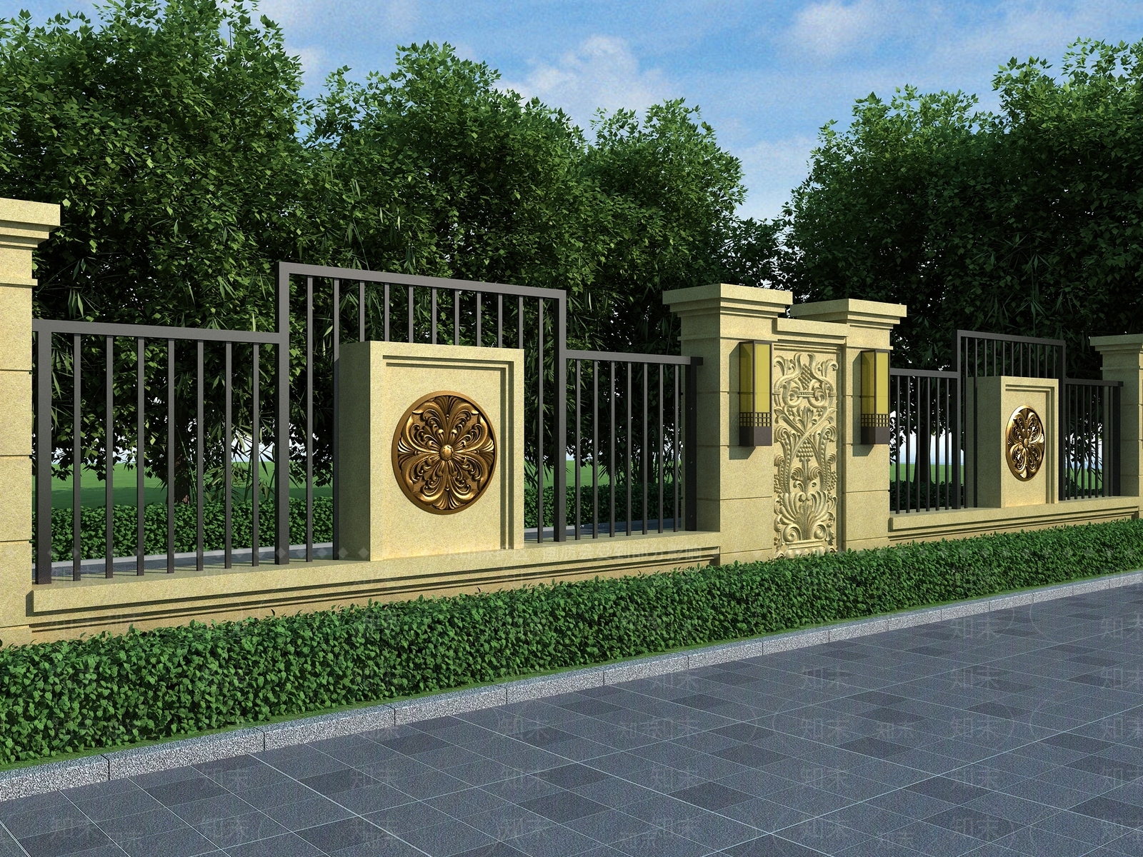 欧式古典围墙3D模型下载【ID:954222136】