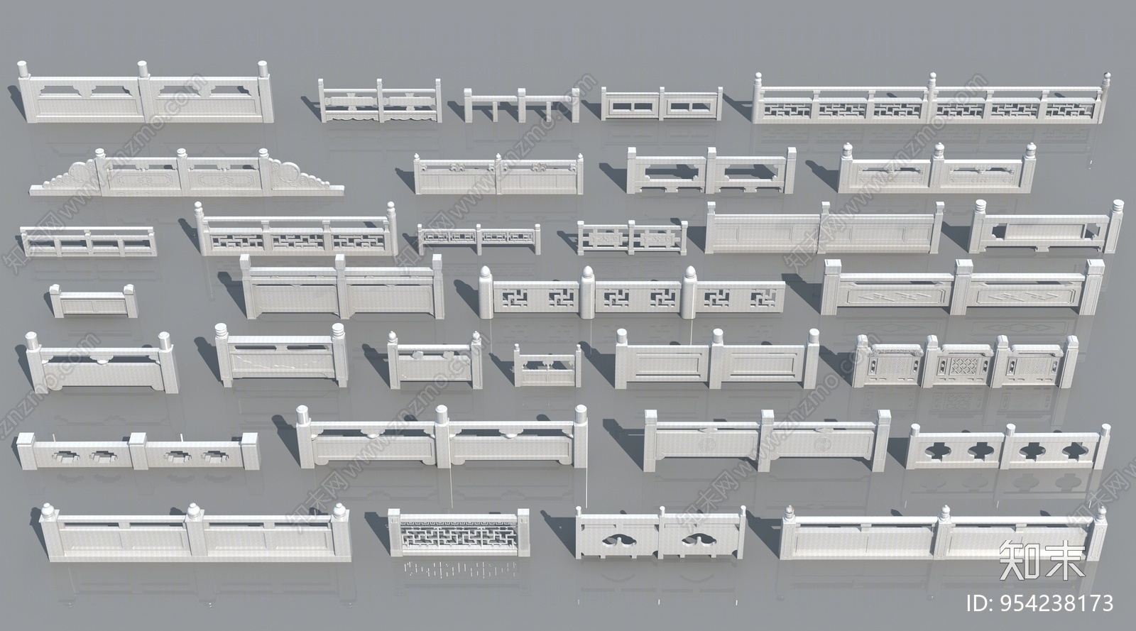 新中式大理石栏杆3D模型下载【ID:954238173】