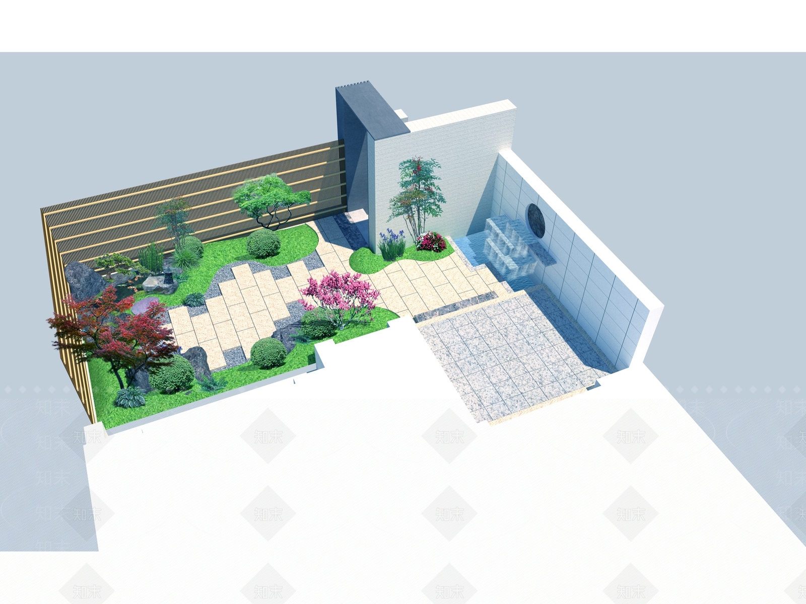 日式风格别墅庭院景观设计SU模型下载【ID:554302909】