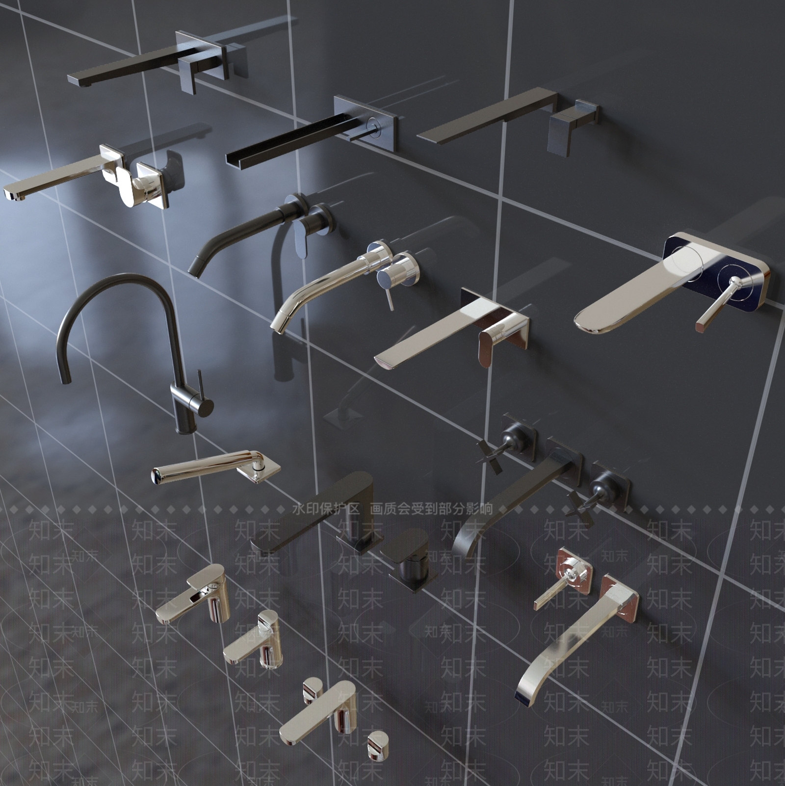 现代墙出水龙头3D模型下载【ID:154302868】