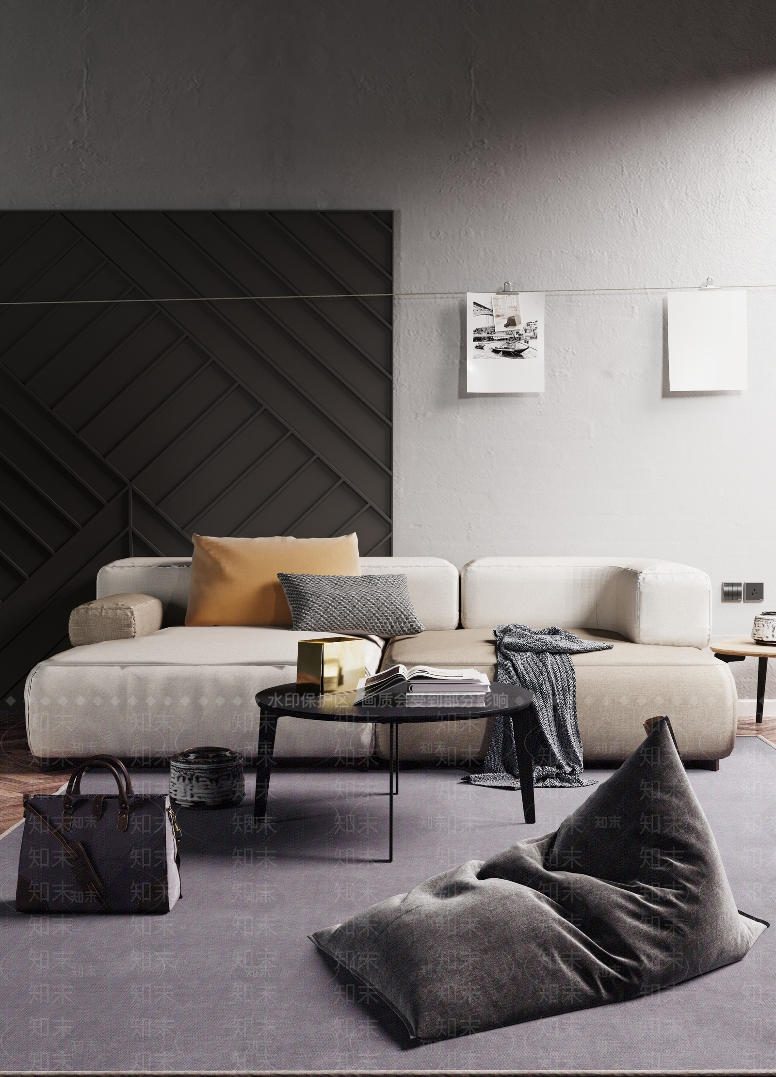 现代沙发茶几家具组合3D模型下载【ID:354317382】