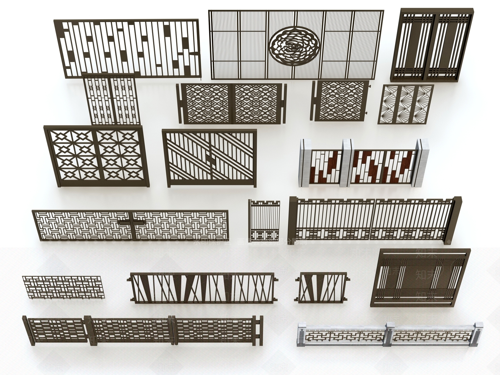 新中式围墙大门3D模型下载【ID:954343148】
