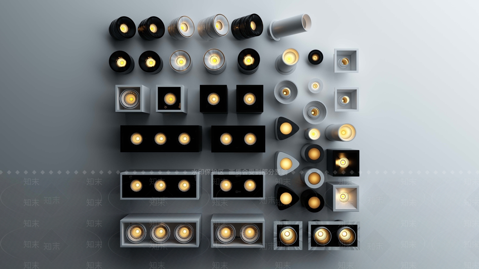 现代明装筒灯3D模型下载【ID:654345641】