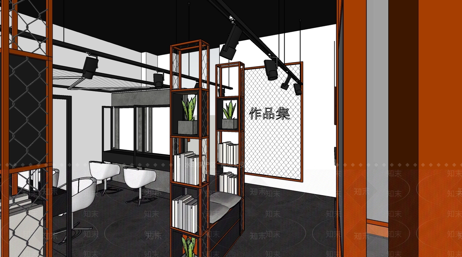 工业风格理发店SU模型下载【ID:554345091】