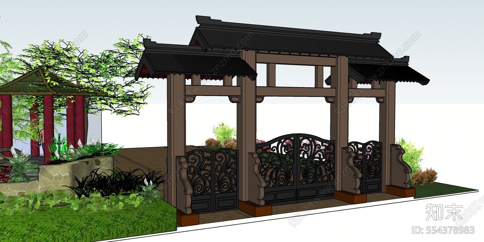 新中式风格庭院景观门廊牌坊su模型 Id 知末su模型网