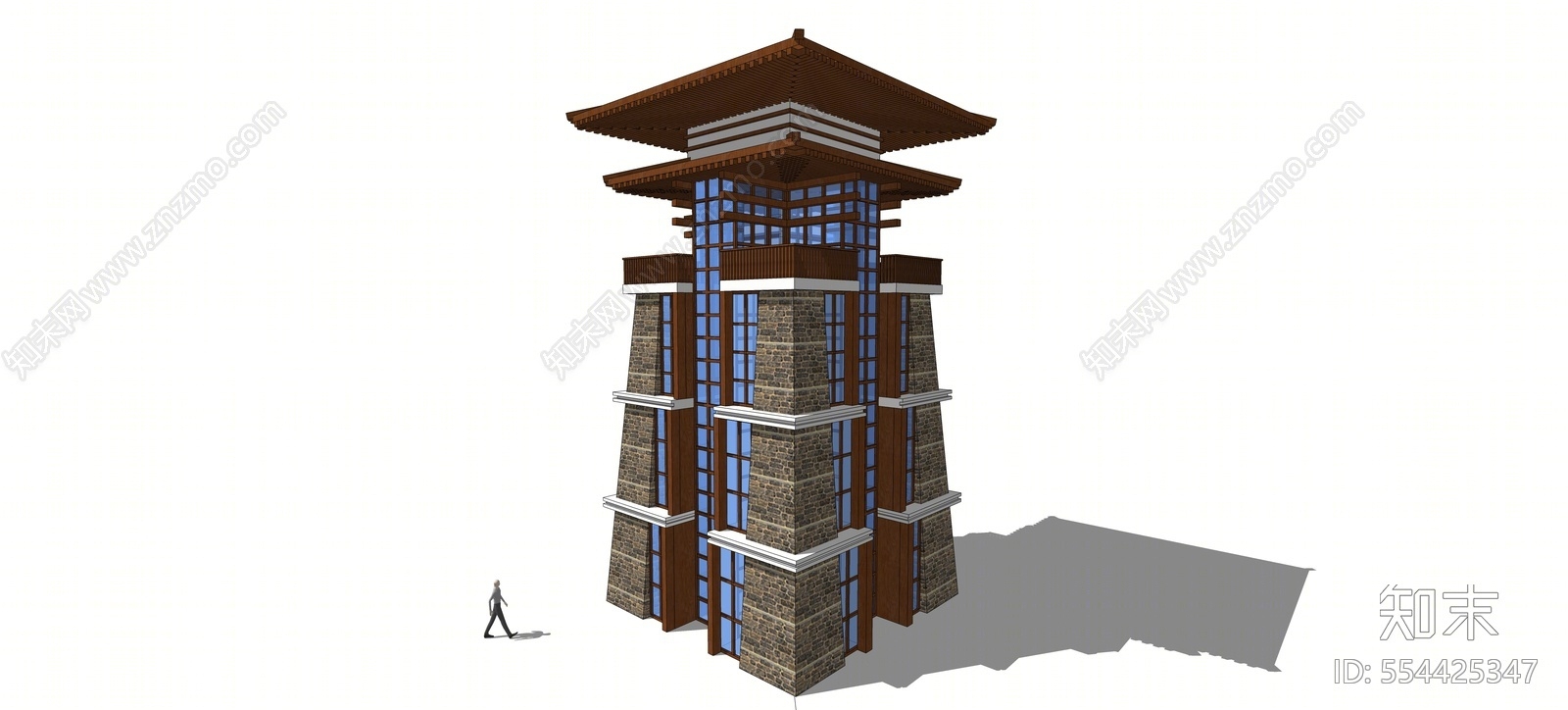 中式风格塔楼SU模型下载【ID:554425347】