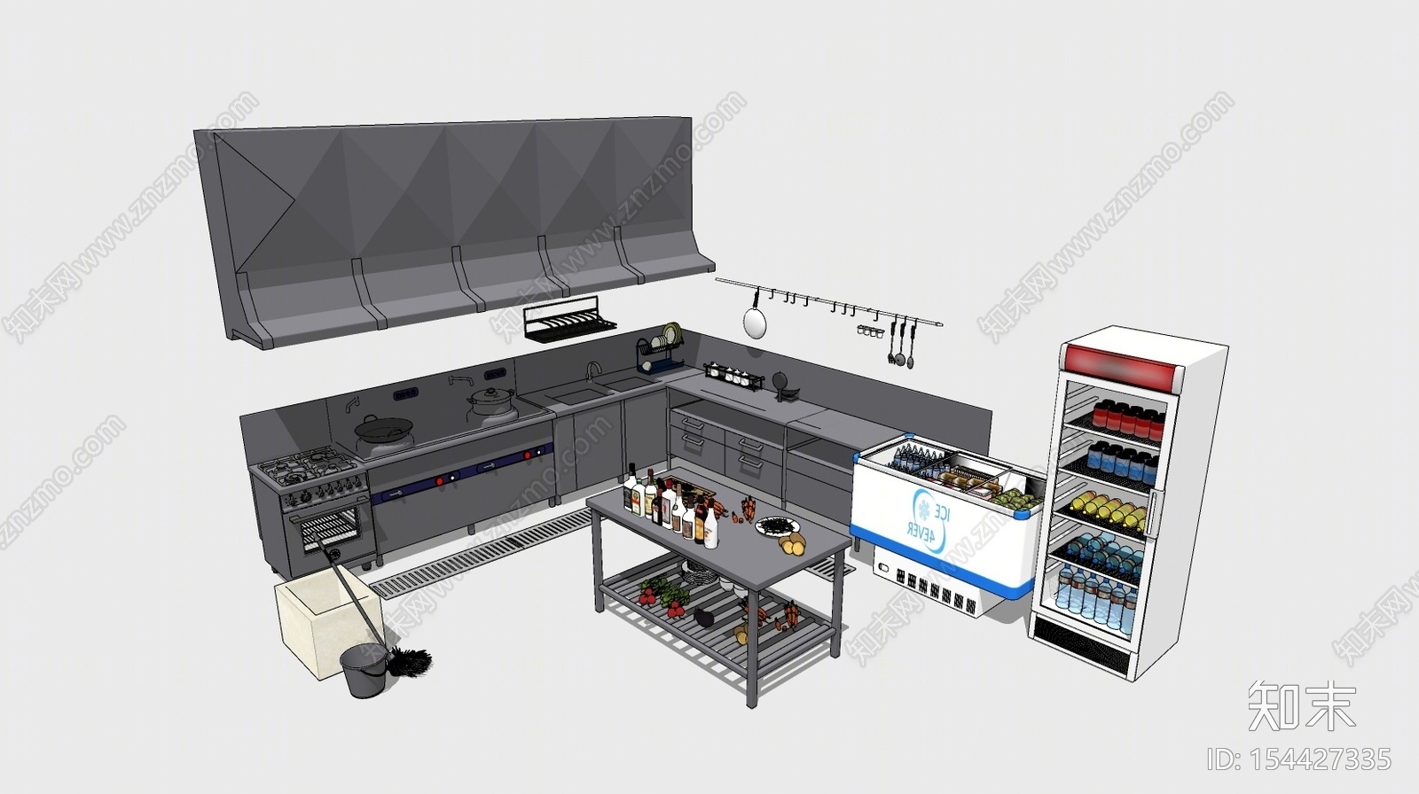 现代风格厨房用品组合SU模型下载【ID:154427335】