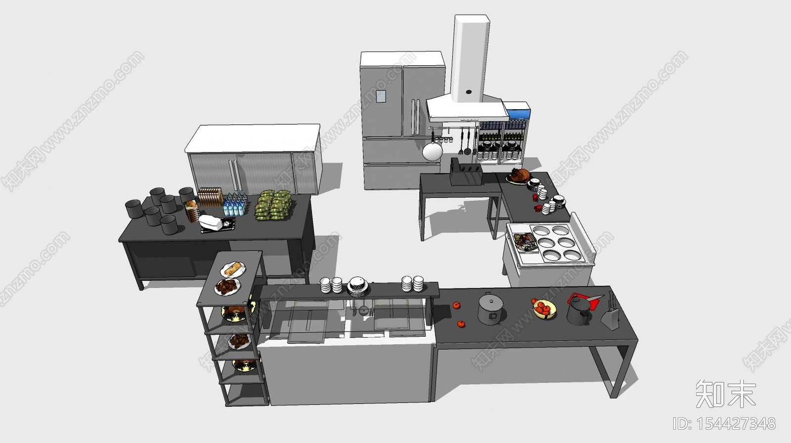 现代风格厨房用品组合SU模型下载【ID:154427348】