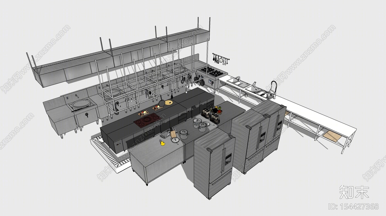 现代风格厨房用品组合SU模型下载【ID:154427368】