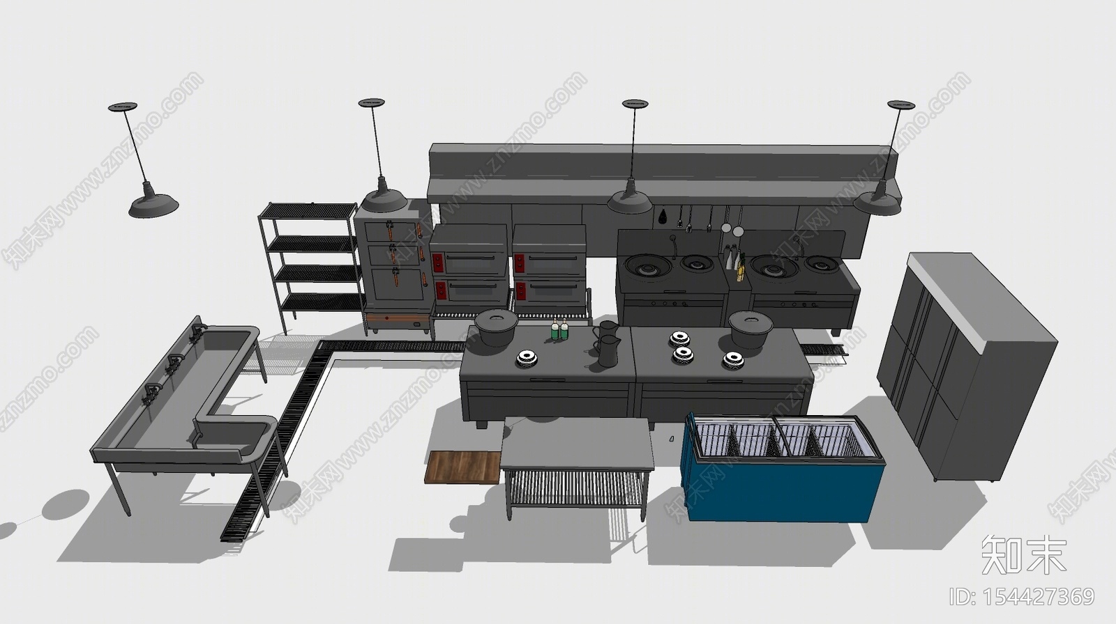 现代风格厨房用品组合SU模型下载【ID:154427369】