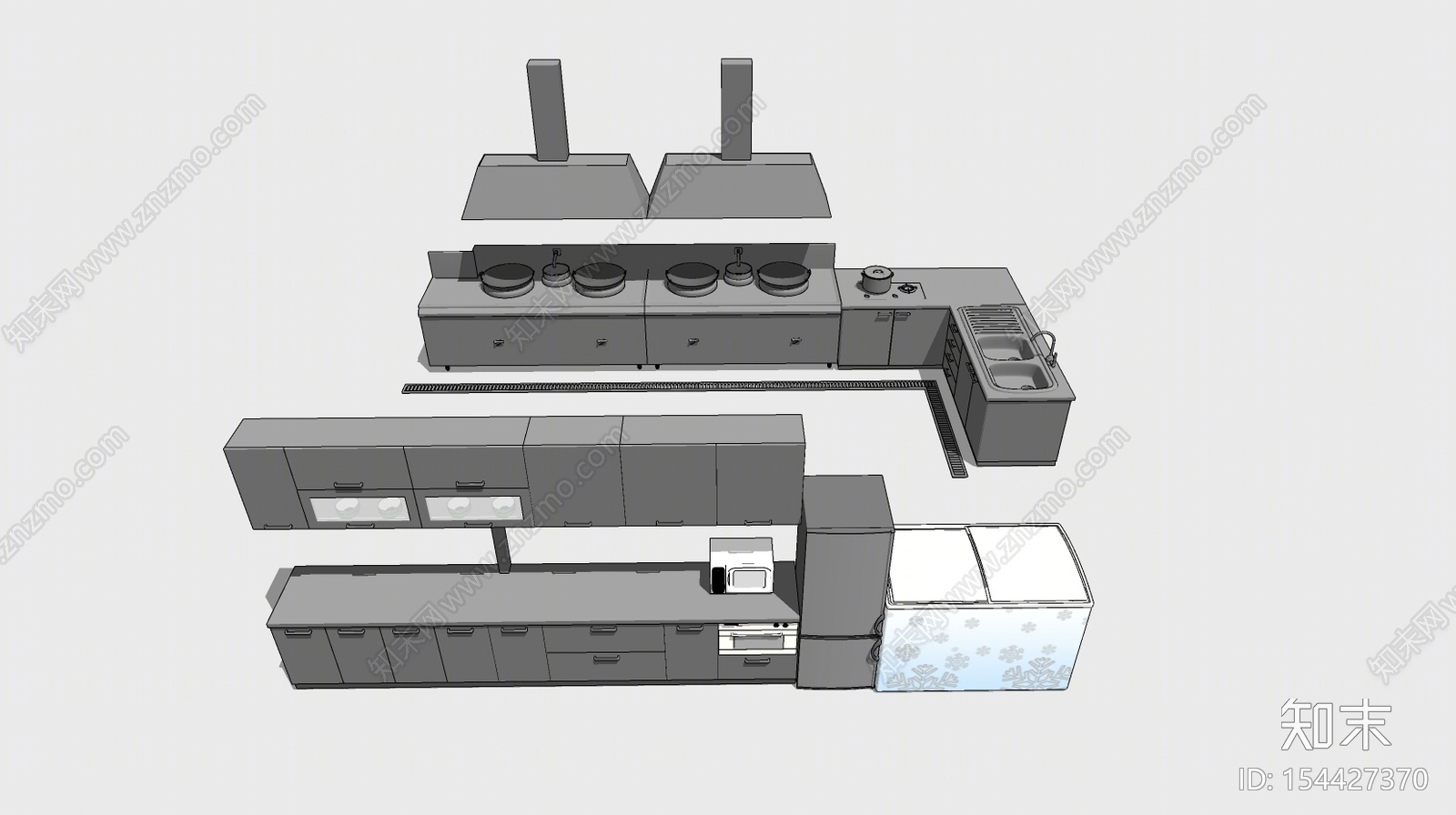 现代风格厨房用品组合SU模型下载【ID:154427370】