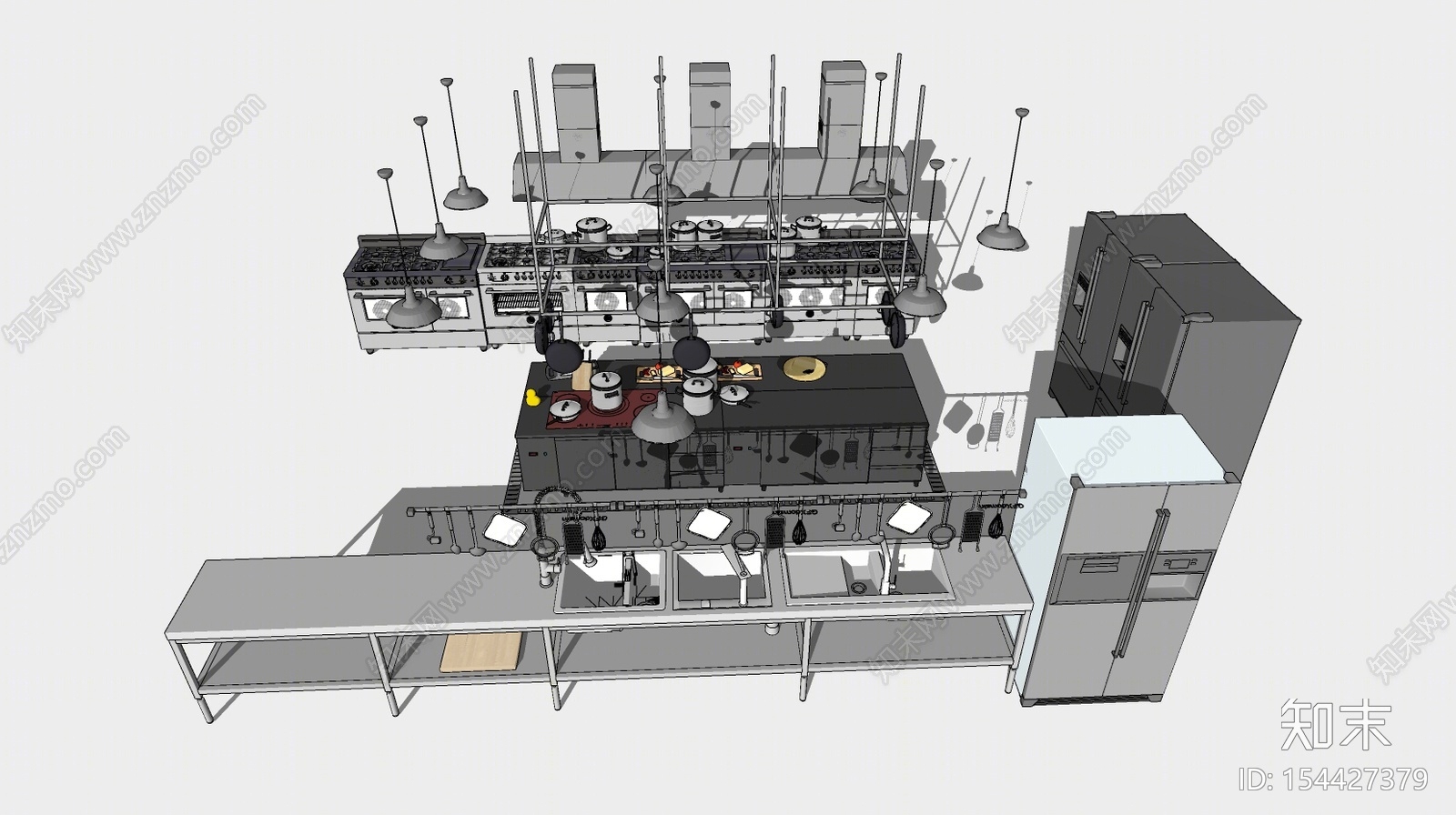 现代风格厨房用品组合SU模型下载【ID:154427379】