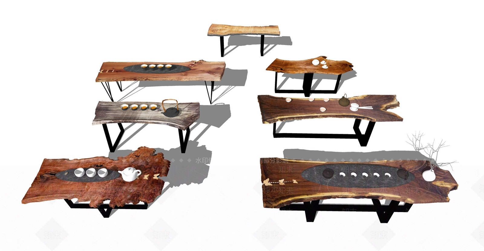 新中式风格根雕茶几SU模型下载【ID:654442598】