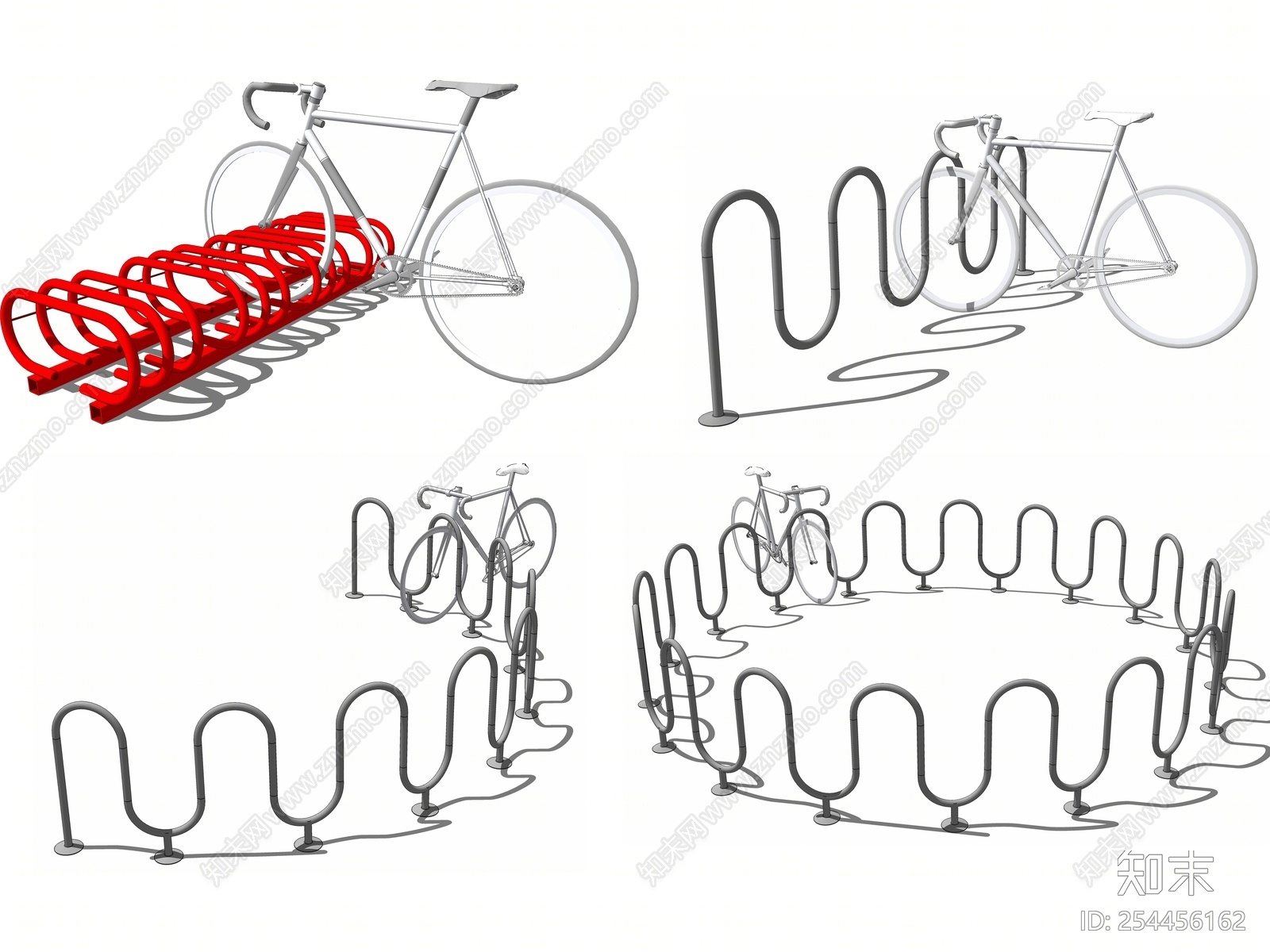 现代风格自行车停车架SU模型下载【ID:254456162】