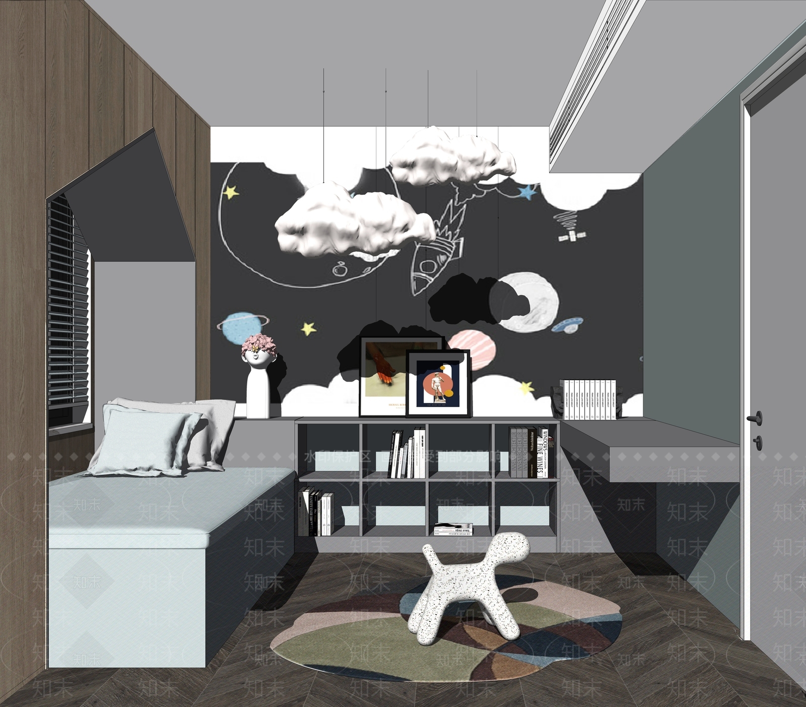 现代风格男孩儿童房SU模型下载【ID:254462511】