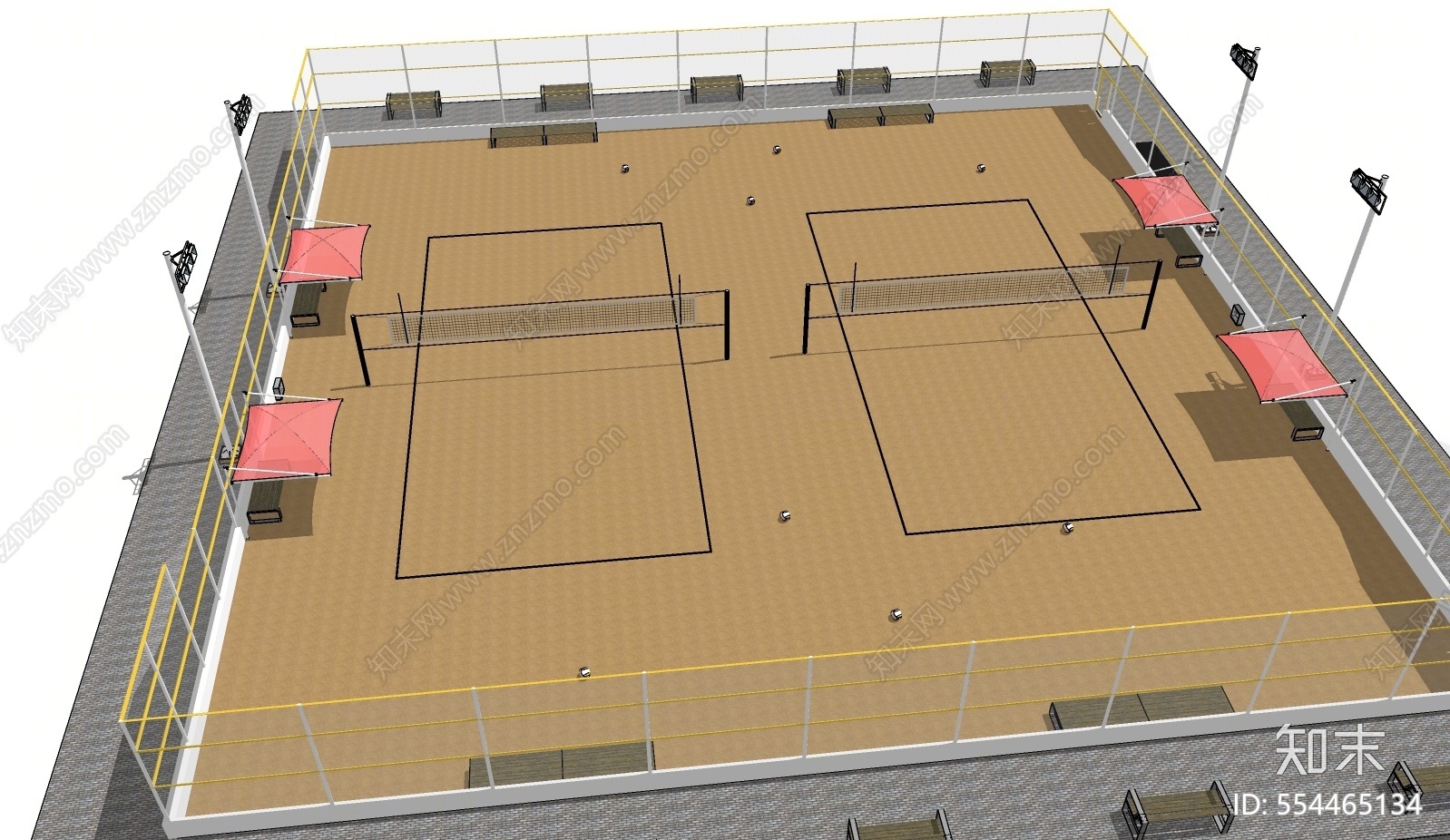 现代风格活动中心沙滩网球场1SU模型下载【ID:554465134】