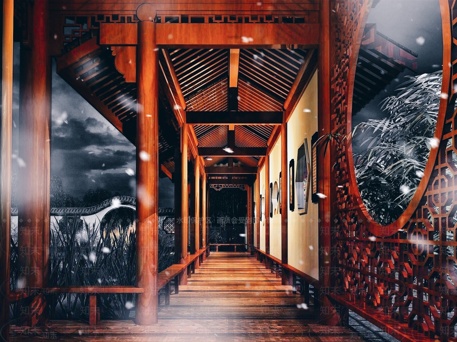 中式长廊3D模型下载【ID:254485875】