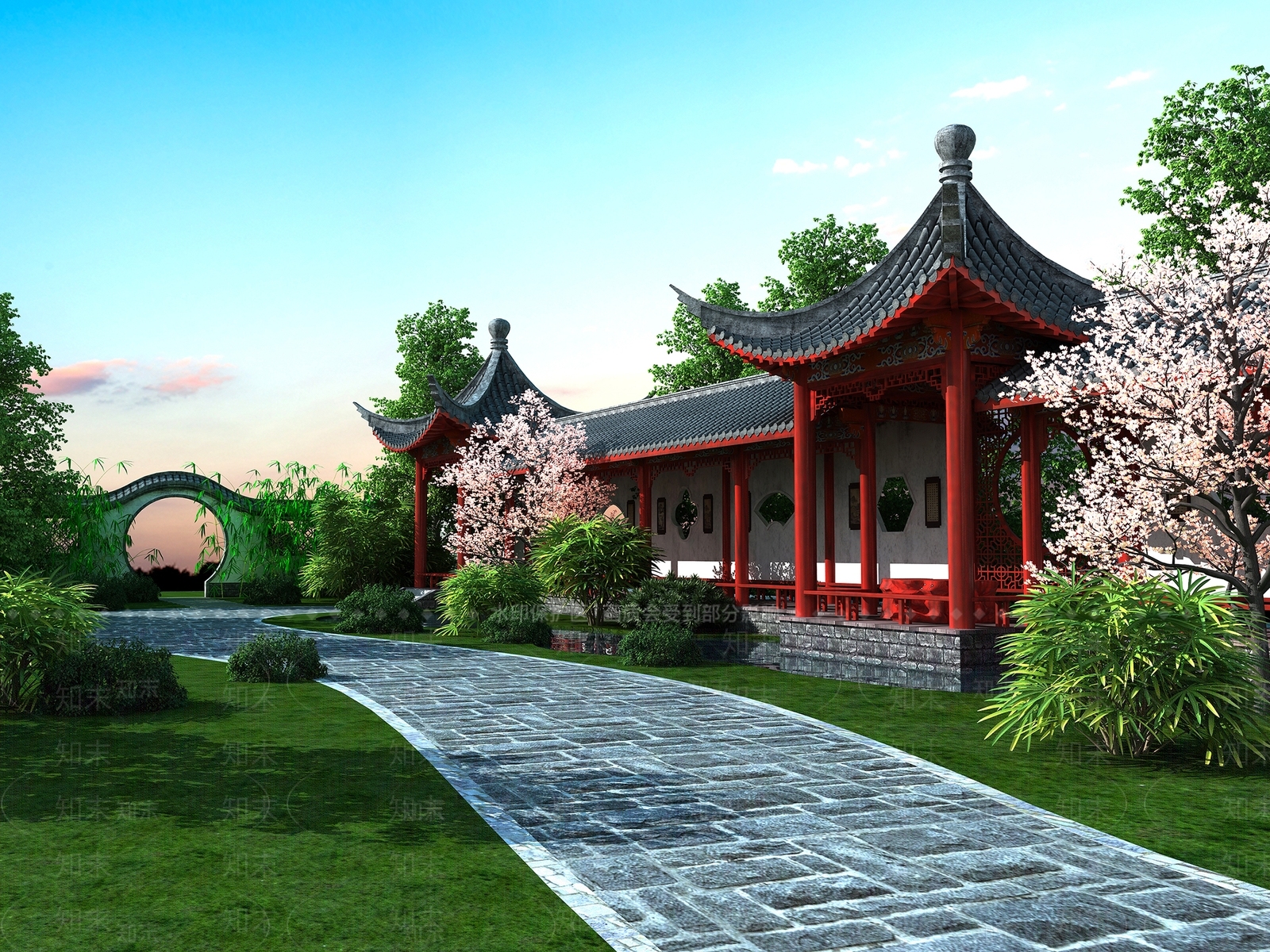 中式长廊3D模型下载【ID:254486804】