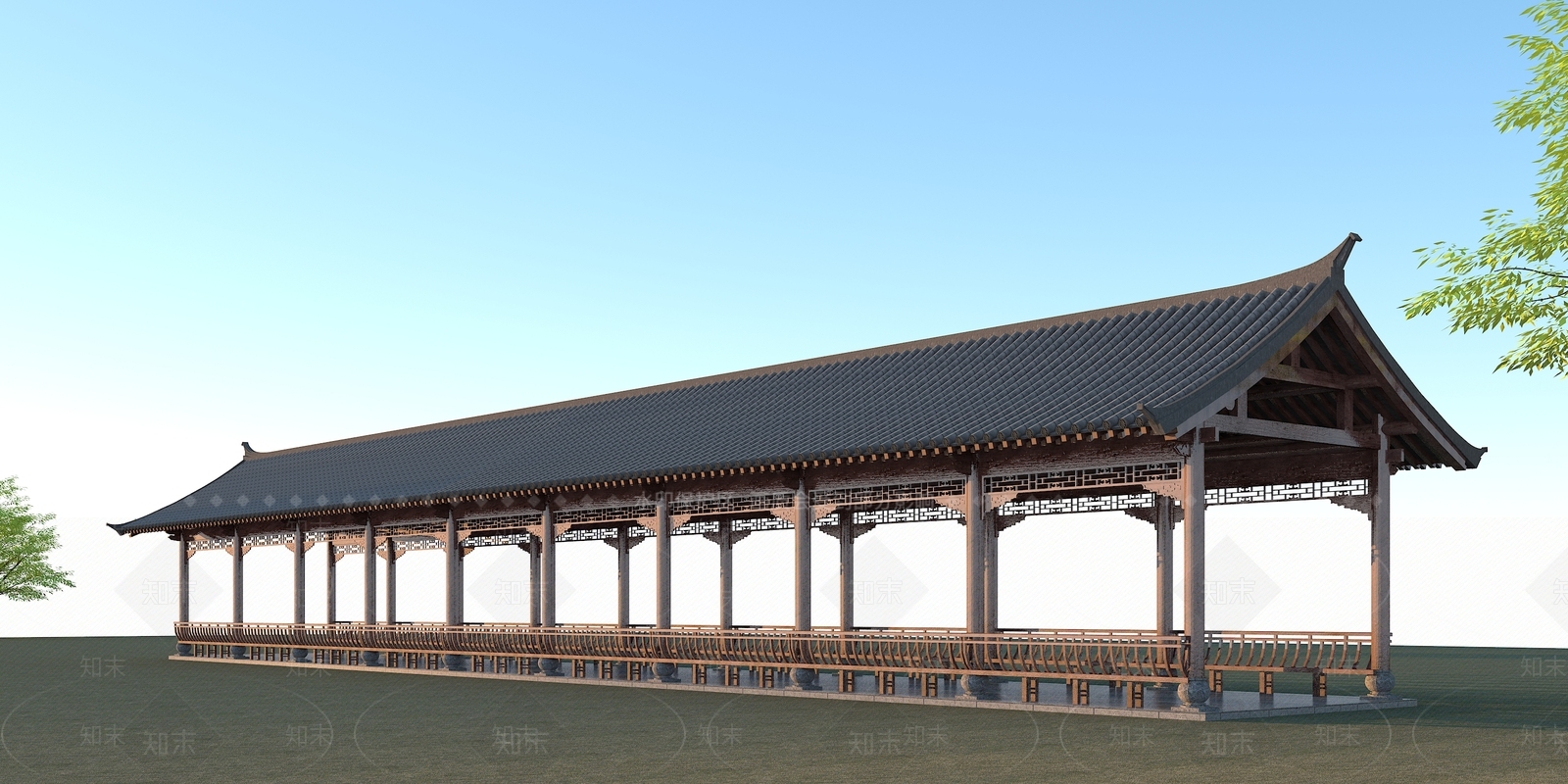 中式长廊3D模型下载【ID:254486840】