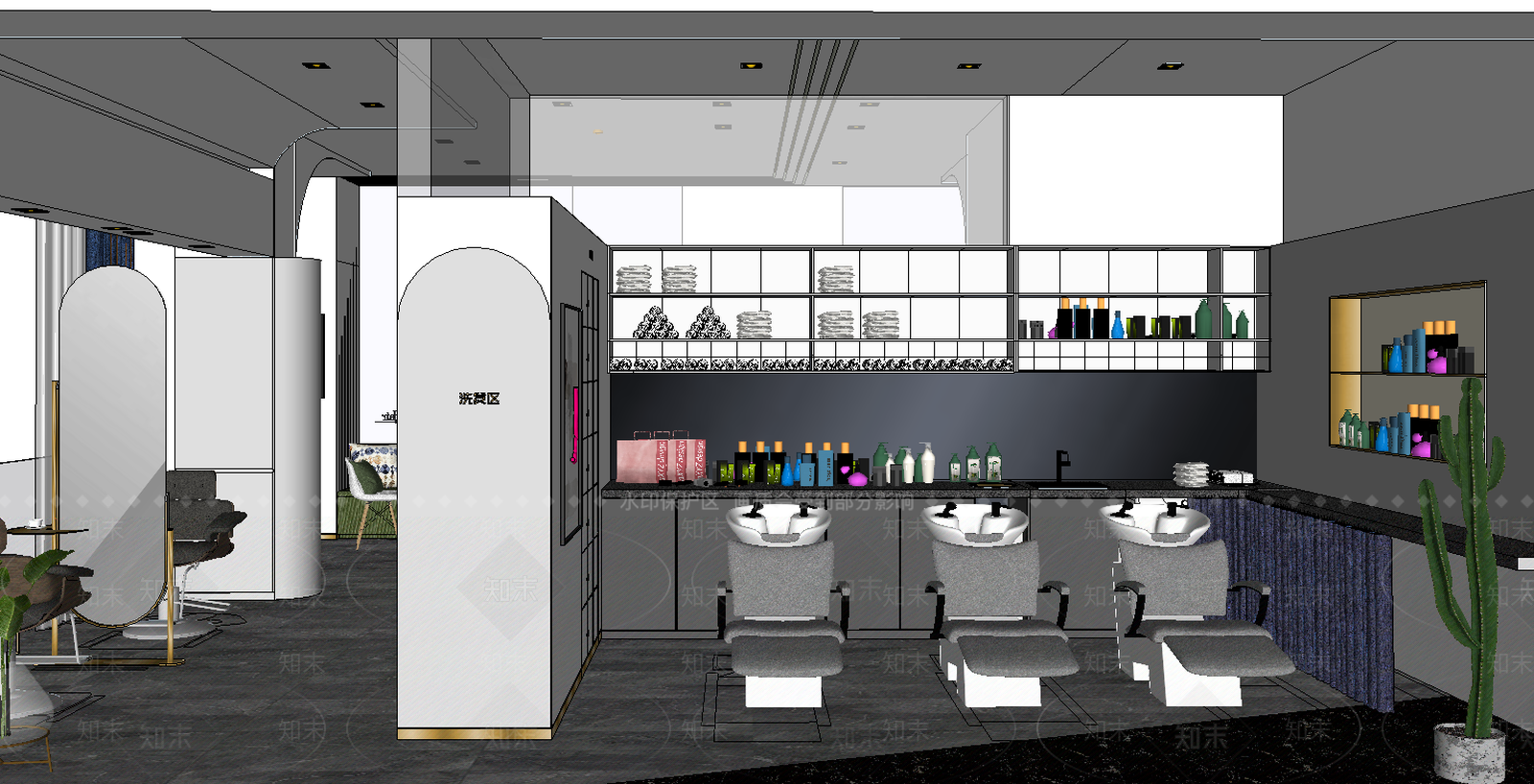 现代风格理发店SU模型下载【ID:554490307】