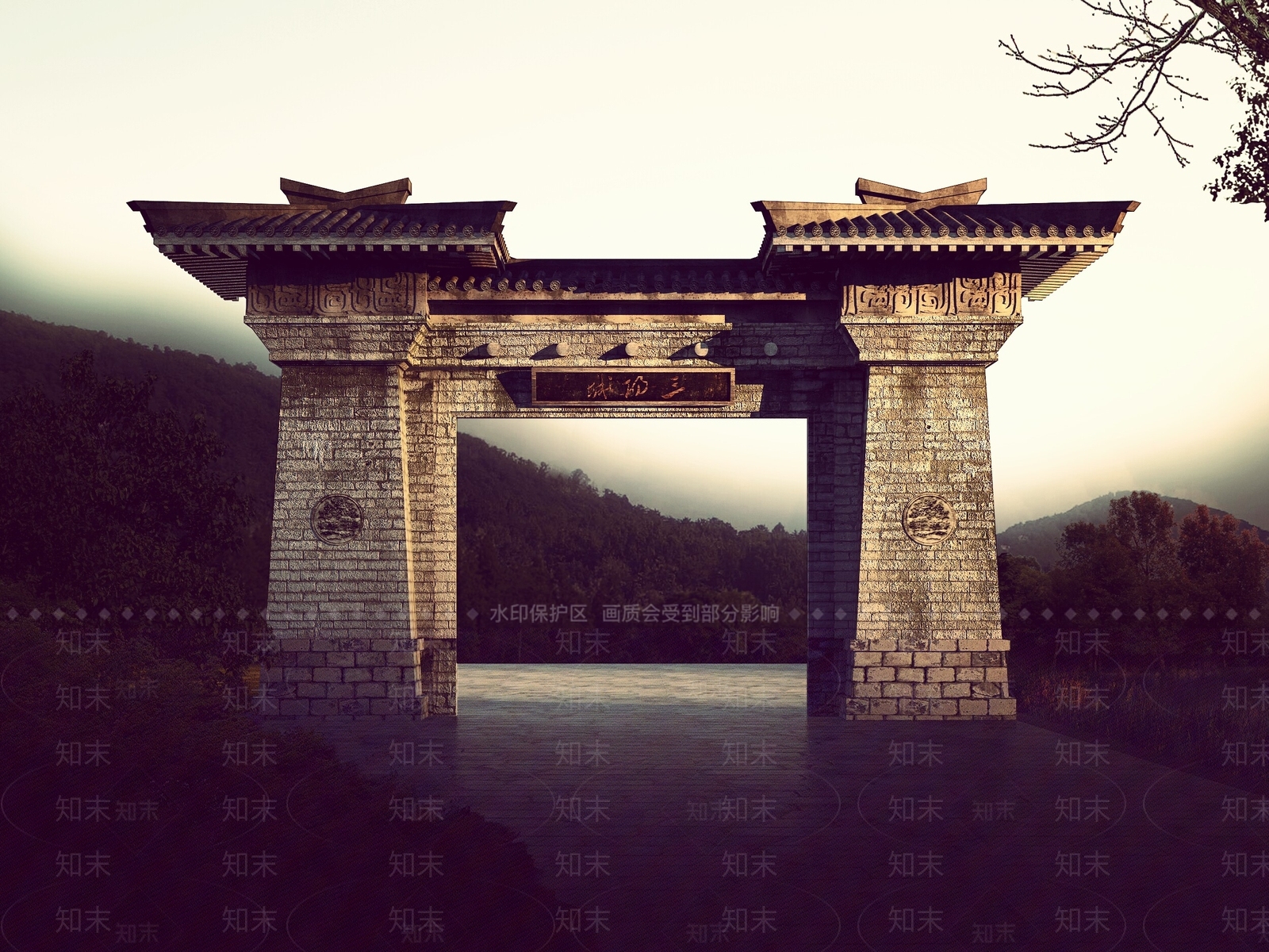 中式古建大门3D模型下载【ID:254491848】