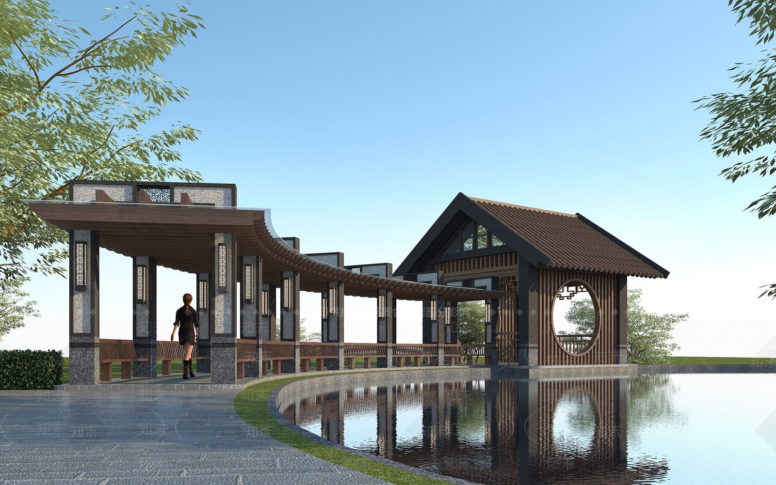 新中式长廊3D模型下载【ID:254502835】