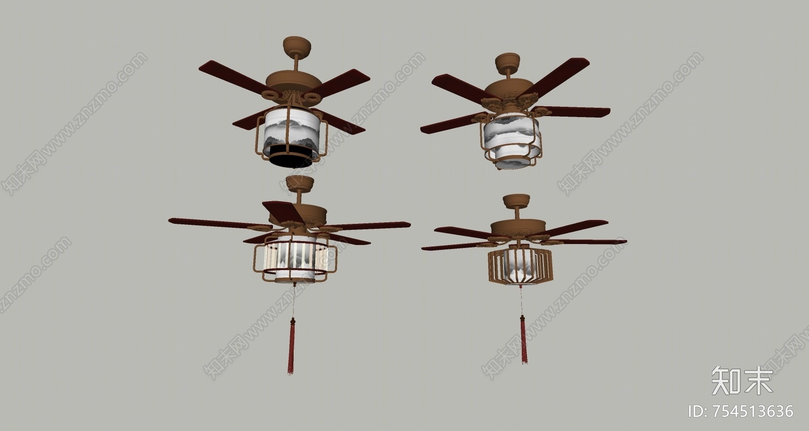 新中式风格电风扇吊扇SU模型下载【ID:754513636】