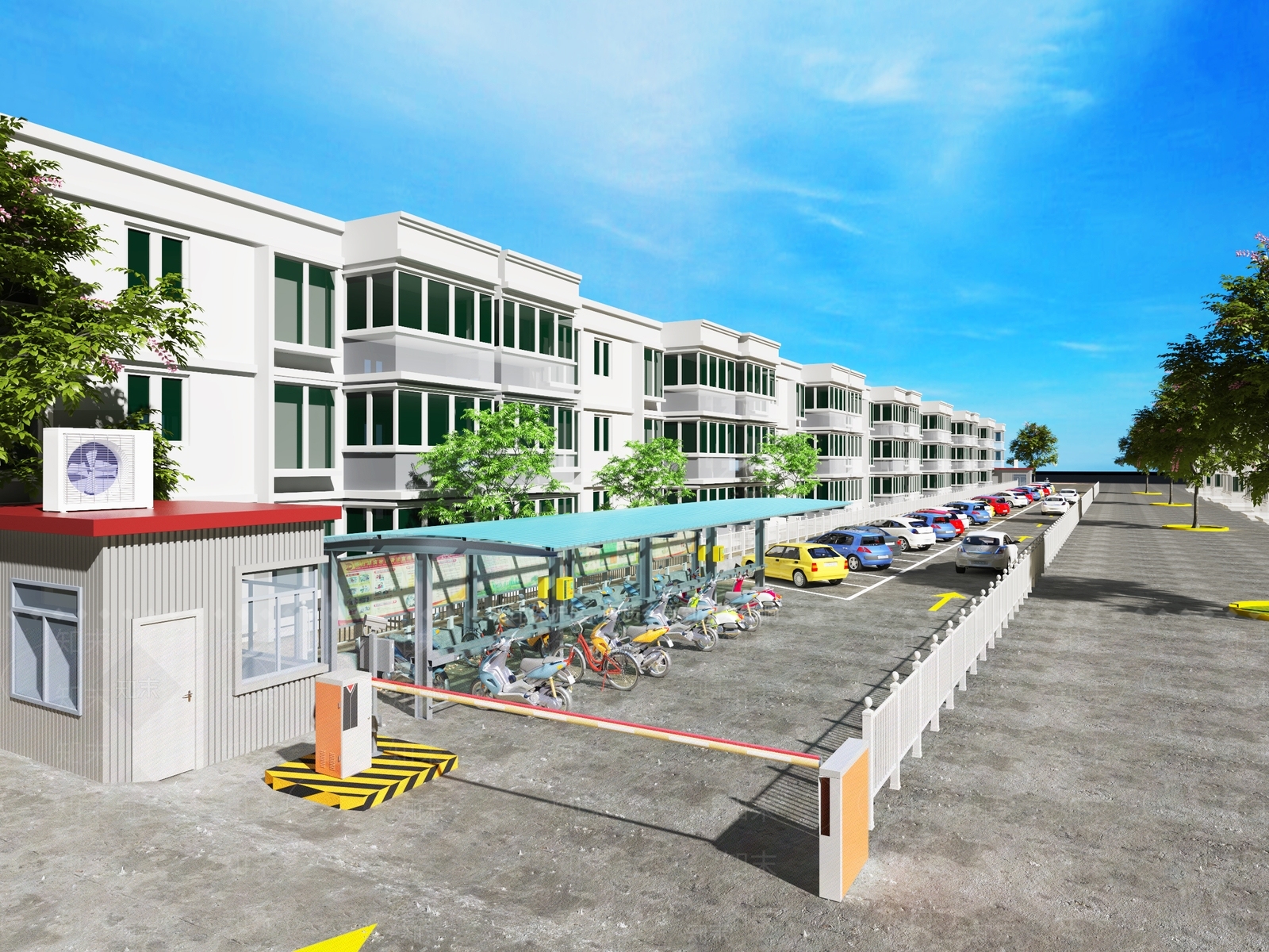 现代室外建筑停车场3D模型下载【ID:554531979】