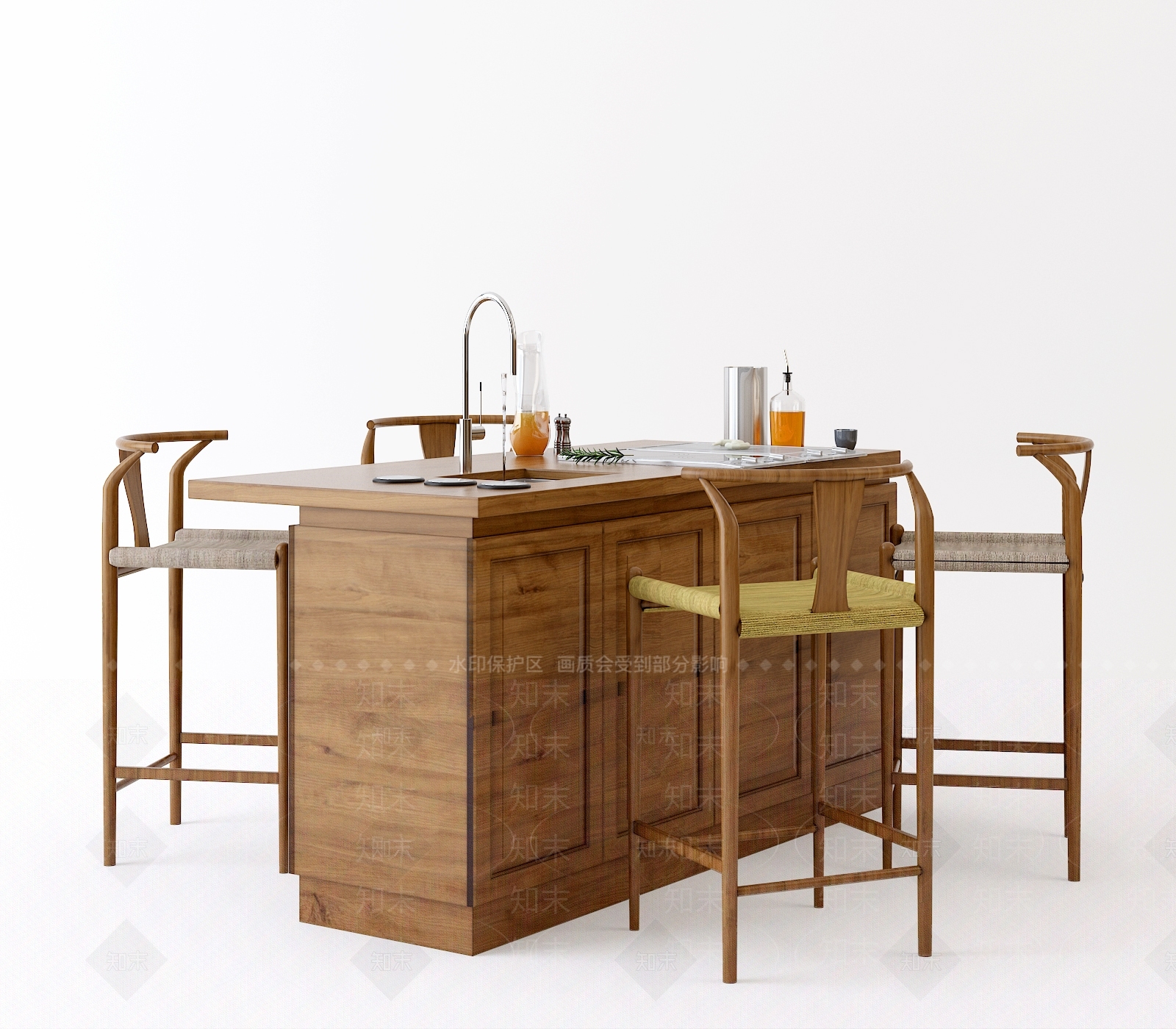 中式吧台吧椅3D模型下载【ID:654558368】