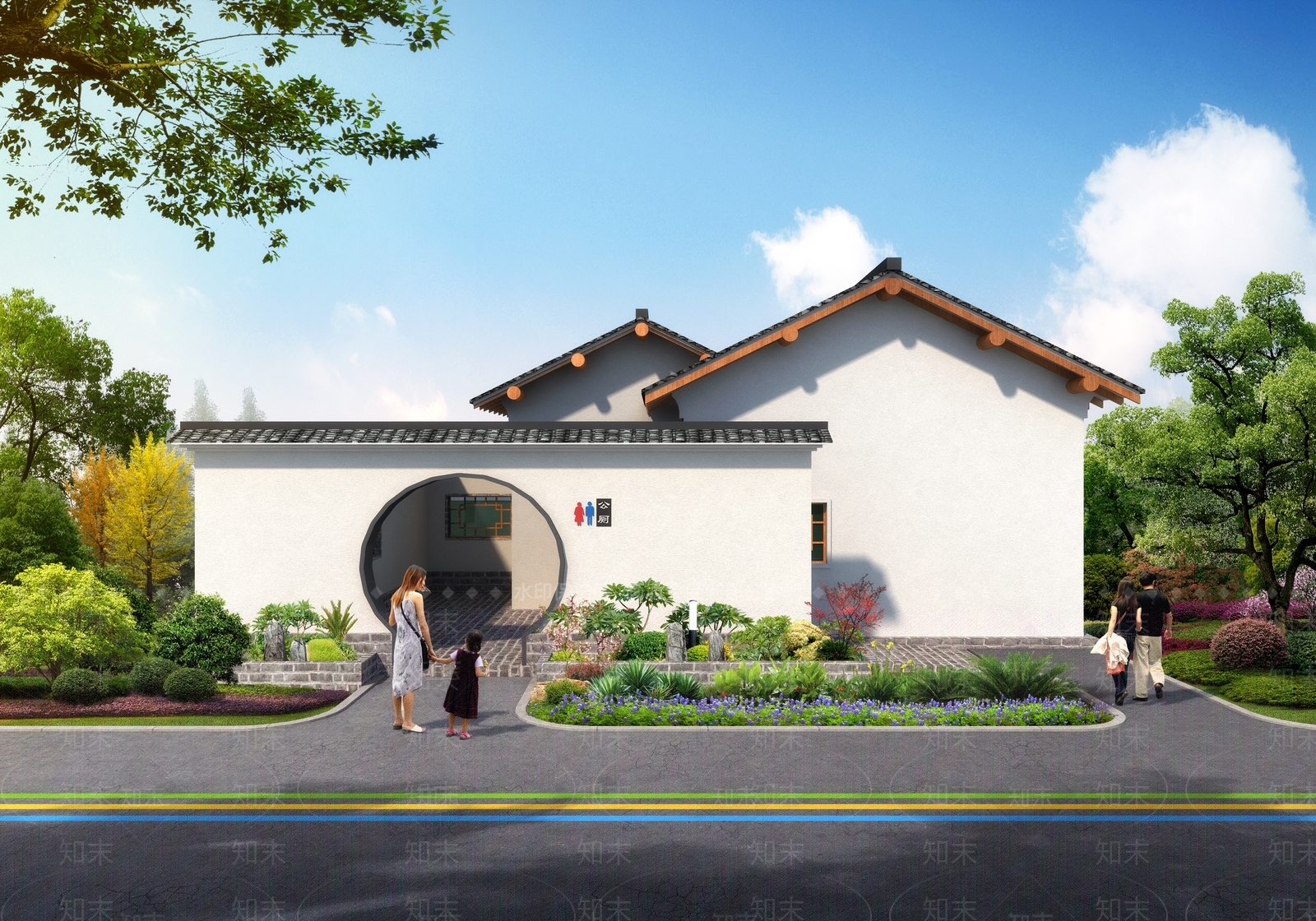 中式公园公厕3D模型下载【ID:454572921】