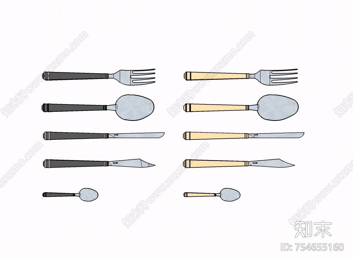 现代风格餐具SU模型下载【ID:754655160】