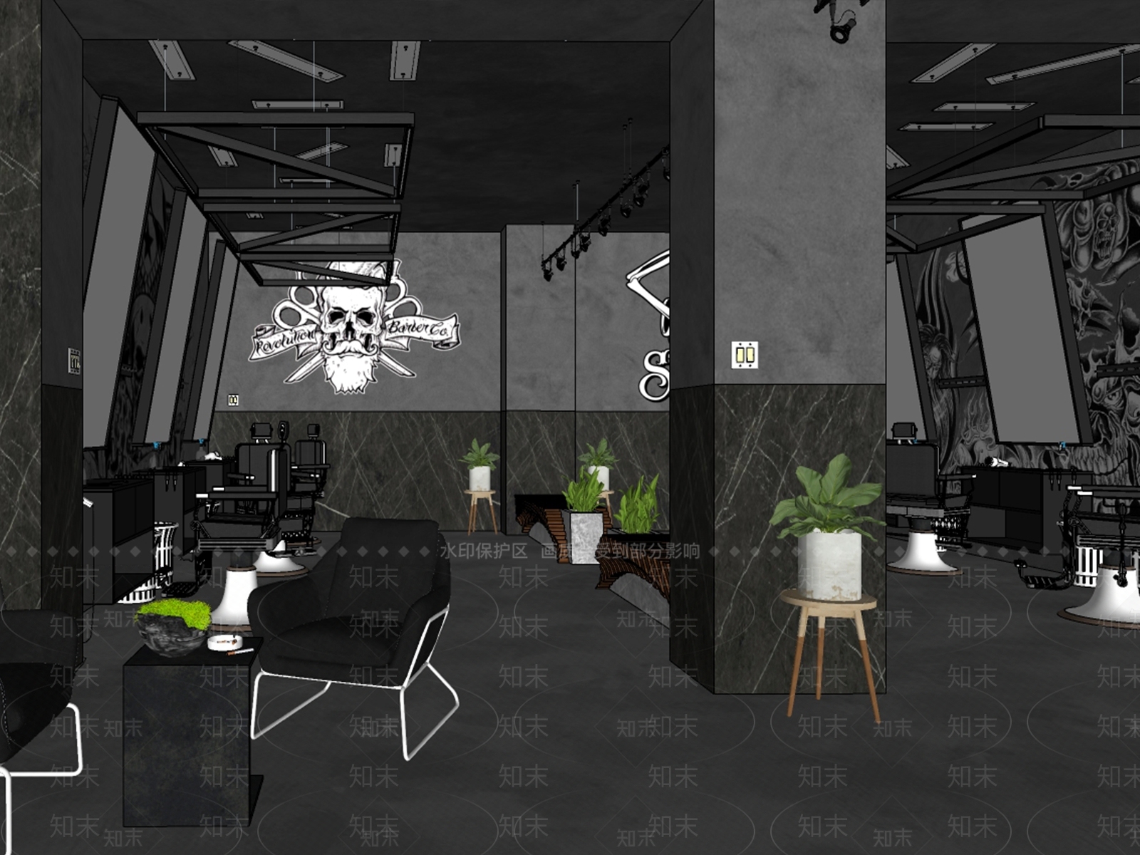 现代风格理发店SU模型下载【ID:554658367】